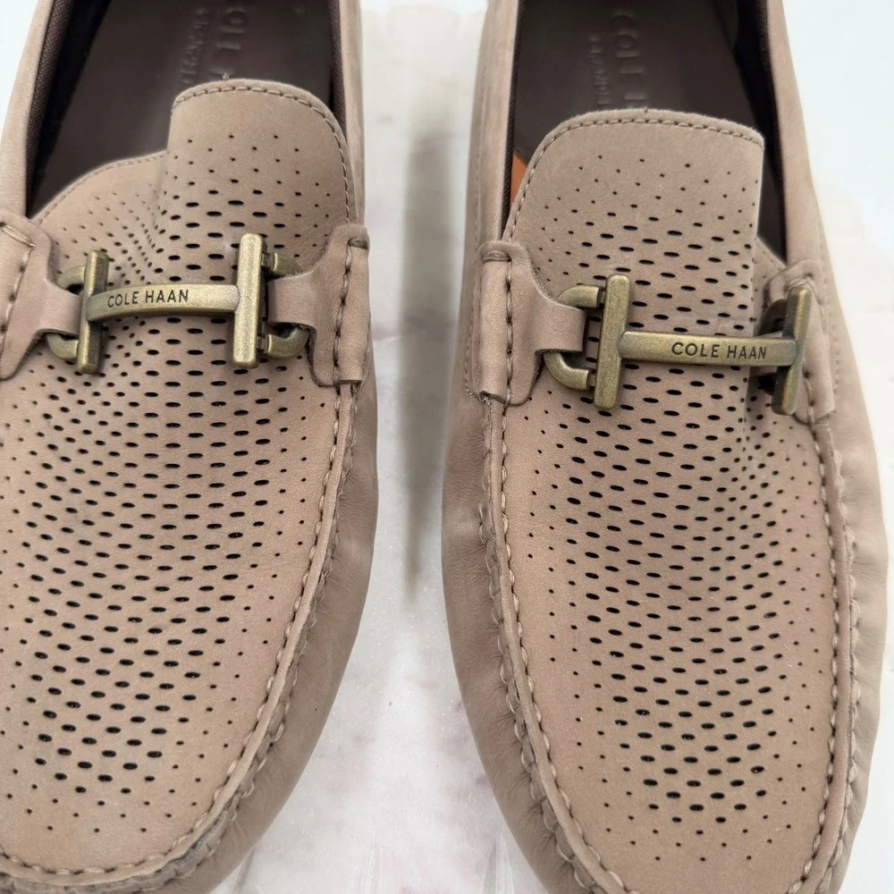 Cole Haan Mens Grandseries Taupe Nubuck Leather Bit Driver Loafers Size 9.5